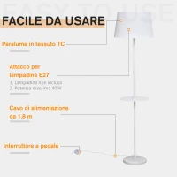 HOMCOM Lampada da Terra con Mensola e Design Moderno per Camera da Letto o Soggiorno Bianca, 40x40x152cm(m-5)