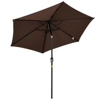Outsunny 2.7M Patio Tilt Umbrella Sun Parasol Outdoor Garden Sun Shade Aluminium Frame with Crank(Coffee)(m-1)