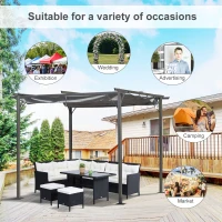 Outsunny 3x3 (m) Metal Pergola Gazebo Awning Retractable Canopy Outdoor Garden Sun Shade Shelter Marquee Party BBQ Grey(m-6)