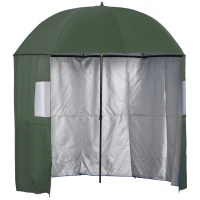 Outsunny 2m Beach Parasol Fishing Umbrella Brolly with Sides and Push Botton Tilt Sun Shade Shelter with Carry Bag, UV30+, Green(m-7)