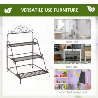 Outsunny 3 Tier Stair Style Metal Plant Stand, Flower Pot Holder Display Shelf, Storage Organizer Rack for Indoor Outdoor Patio Balcony Yard(m-6)