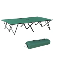 Outsunny Double Camping Cot Foldable Sunbed Outdoor Patio Sleeping Bed Super Light w/ Carr Bag (Green)(m-1)