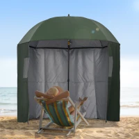 Outsunny 2m Beach Parasol Fishing Umbrella Brolly with Sides and Push Botton Tilt Sun Shade Shelter with Carry Bag, UV30+, Green(m-2)