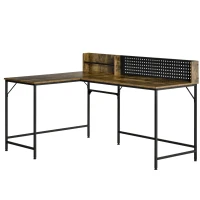 HOMCOM L Shape Computer Desk with Large Tabletop, Industrial Corner Desk for Small Space, Home, Office, Study, Rustic Brown(m-8)