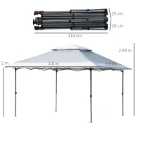 Outsunny 3.5 x 3.5m Garden Pop Up Gazebo Party Tent Canopy with Double Roof, 3-Level Adjustable Height and Roller Bag,  Light Grey & White(m-3)