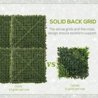 Outsunny 12PCS Artificial Boxwood Wall Panels 50cm x 50cm Grass Privacy Fence Screen Faux Hedge Greenery Backdrop Encrypted Milan Grass with White Flowers for Home Garden Backyard Balcony(m-6)