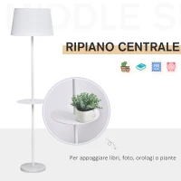 HOMCOM Lampada da Terra con Mensola e Design Moderno per Camera da Letto o Soggiorno Bianca, 40x40x152cm(m-6)