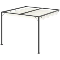 Outsunny 3 x 3(m) Outdoor Pergola Retractable Canopy Wall Mounted Gazebo Patio Shelter Sun Shade, Cream White(m-11)