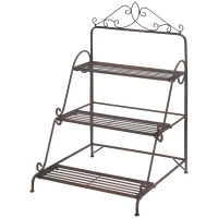 Outsunny 3 Tier Stair Style Metal Plant Stand, Flower Pot Holder Display Shelf, Storage Organizer Rack for Indoor Outdoor Patio Balcony Yard(m-11)