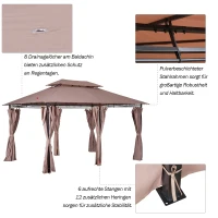 Luksusowy Pawilon Ogrodowy Outsunny z Podwójnym Dachem i Bocznymi Ściankami, 3x4m, Khaki(m-6)