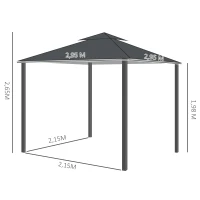 Outsunny 3 x 3 m Garden Gazebo Double Roof Marquee Patio Wedding Party Tent Canopy Shelter with Sidewalls, (Dark Grey)(m-3)