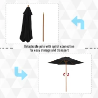 Outsunny 2.5m Wood Garden Parasol Sun Shade Patio Outdoor Wooden Umbrella Canopy Black(m-4)