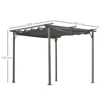 Outsunny 3x3 (m) Metal Pergola Gazebo Awning Retractable Canopy Outdoor Garden Sun Shade Shelter Marquee Party BBQ Grey(m-3)