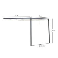 Outsunny 3 x 3(m) Outdoor Pergola Retractable Canopy Wall Mounted Gazebo Patio Shelter Sun Shade, Cream White(m-3)
