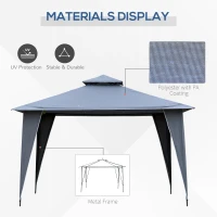 Outsunny 3.5x3.5m Side-Less Outdoor Canopy Tent Gazebo w/ 2-Tier Roof Steel Frame Garden Party Gathering Shelter Grey(m-4)