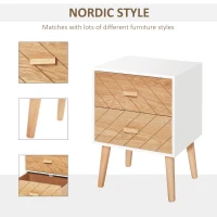 HOMCOM Dulapior in Lemn 2 Sertare Stil Nordic, Alb si Lemn, 40x30x55,5cm(m-4)