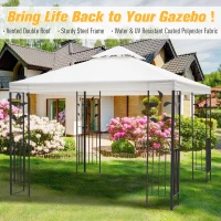 Outsunny 3 x 3m Outdoor Garden Steel Gazebo with 2 Tier Roof, Patio Canopy Marquee Patio Party Tent Canopy Shelter Vented Roof Decorative Frame - Cream(m-4)