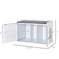 PawHut 95.3 x 54 x 63 cm Wooden Covered Mess Free Cat Litter Box End Table Hideaway Cabinet with Storage for Accessories, White(m-3)