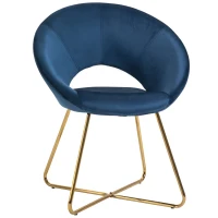HOMCOM Modern Accent Chair Velvet Upholstered Mid-Century Leisure Lounge Armchair with Golden Base for Living room Bedroom Dinning Room Blue(m-1)