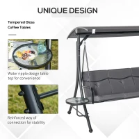 Outsunny 3 Seater Garden Swing Chair with Adjustable Canopy, Cushion and Coffee Tables for Outdoor Patio Garden Grey(m-6)