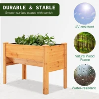 Outsunny 48.75''x23.5''x32'' Wooden Raised Garden Plant Stand Outdoor Tall Flower Bed Box with Hooks, Nature Wood Color(m-6)