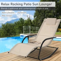 Outsunny Breathable Mesh Rocking Chair Patio Rocker Lounge for Indoor & Outdoor Recliner Seat w/ Removable Headrest for Garden and Patio(m-4)