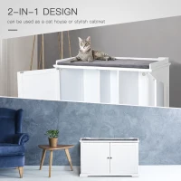 PawHut 95.3 x 54 x 63 cm Wooden Covered Mess Free Cat Litter Box End Table Hideaway Cabinet with Storage for Accessories, White(m-4)