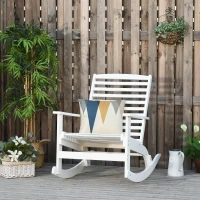 Outsunny Patio Rocking Chair Non-slip Porch Rocker for Balcony Garden Terrace Bamboo Plywood White(m-10)