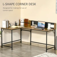 HOMCOM L Shape Computer Desk with Large Tabletop, Industrial Corner Desk for Small Space, Home, Office, Study, Rustic Brown(m-4)