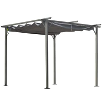 Outsunny 3x3 (m) Metal Pergola Gazebo Awning Retractable Canopy Outdoor Garden Sun Shade Shelter Marquee Party BBQ Grey(m-11)