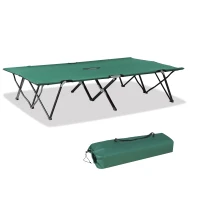 Outsunny Double Camping Cot Foldable Sunbed Outdoor Patio Sleeping Bed Super Light w/ Carr Bag (Green)(m-10)