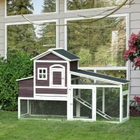 PawHut 200cm Deluxe Chicken Coop Small Animal Rabbit Habitat Hen House with Outdoor Run Resting Nesting Box Removable Tray Waterproof Asphalt Roof Lockable Door(m-2)