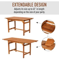 Outsunny Outdoor Expandable Acacia Wood Dining Table Garden Backyard Furniture(m-4)