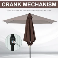 Outsunny 2.7M Patio Tilt Umbrella Sun Parasol Outdoor Garden Sun Shade Aluminium Frame with Crank(Coffee)(m-6)