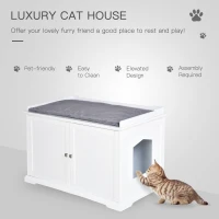 PawHut 95.3 x 54 x 63 cm Wooden Covered Mess Free Cat Litter Box End Table Hideaway Cabinet with Storage for Accessories, White(m-6)