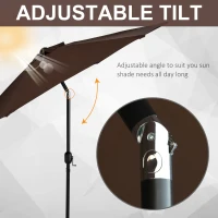 Outsunny 2.7M Patio Tilt Umbrella Sun Parasol Outdoor Garden Sun Shade Aluminium Frame with Crank(Coffee)(m-5)