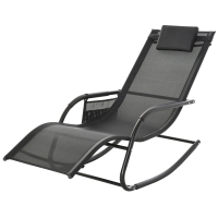 Outsunny Breathable Mesh Rocking Chair Patio Rocker Lounge for Indoor & Outdoor Recliner Seat w/ Removable Headrest for Garden and Patio