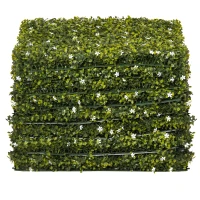 Outsunny 12PCS Artificial Boxwood Wall Panels 50cm x 50cm Grass Privacy Fence Screen Faux Hedge Greenery Backdrop Encrypted Milan Grass with White Flowers for Home Garden Backyard Balcony(m-9)
