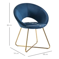 HOMCOM Modern Accent Chair Velvet Upholstered Mid-Century Leisure Lounge Armchair with Golden Base for Living room Bedroom Dinning Room Blue(m-3)