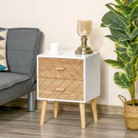 HOMCOM Dulapior in Lemn 2 Sertare Stil Nordic, Alb si Lemn, 40x30x55,5cm(m-11)