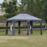 Outsunny Gartenpavillon Pavillon Gartenzelt Festzelt Partyzelt mit 6 x Seitenwand Metall + Polyester Grau 4 x 3 x 2,85 m(m-10)