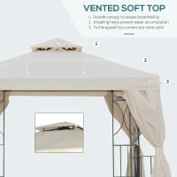 Outsunny 3 x 3 m Garden Metal Gazebo Marquee Patio Wedding Party Tent Canopy Shelter with Pavilion Sidewalls  (Beige)(m-4)