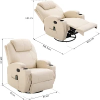 HOMCOM Poltrona Dondolo da Massaggio Poltrona Massaggiante Reclinabile a 8 punti con Poggiapiedi e Girevole a 360° in Simipelle 84 x 92 x 109cm Crema(m-3)