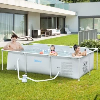 Outsunny Steel Frame Pool with Filter Pump, Filter Cartridge, Reinforced Sidewalls Rust Resistant Above Ground Swimming Pool 252 x 152 x 65cm, Grey(m-10)