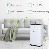 HOMCOM Deumidificatore da 25L 3 Modalità e 2 Velocità Timer 24h Design Silenzioso 33.5x23x57cm Bianco(m-8)