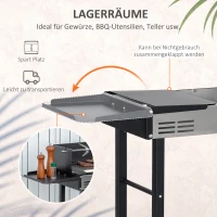 Outsunny Holzkohlegrill Campinggrill mit Grillrost und Rotisserie-Kit klappbar faltbar Camping Garten BBQ Rostfreier Stahl+Metall Schwarz 118 x 32 x 90 cm(m-6)