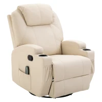 HOMCOM Poltrona Dondolo da Massaggio Poltrona Massaggiante Reclinabile a 8 punti con Poggiapiedi e Girevole a 360° in Simipelle 84 x 92 x 109cm Crema(m-11)