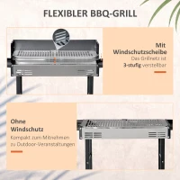 Outsunny Holzkohlegrill Campinggrill mit Grillrost und Rotisserie-Kit klappbar faltbar Camping Garten BBQ Rostfreier Stahl+Metall Schwarz 118 x 32 x 90 cm(m-5)