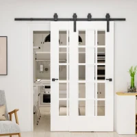 HOMCOM Conjunto de ferragens para porta deslizante dupla Suporta 90 kg 200 cm de comprimento Preto(m-14)