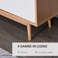 HOMCOM Moderna Credenza con 2 Armadietti ad Anta 4 Ripiani 3 Cassetti Piedini Rialzati e Ganci Antiribaltamento Bianco e Rovere MDF Grado E1, Piedini in Legno di Eucalipto 145Lx30Px75A cm(m-7)